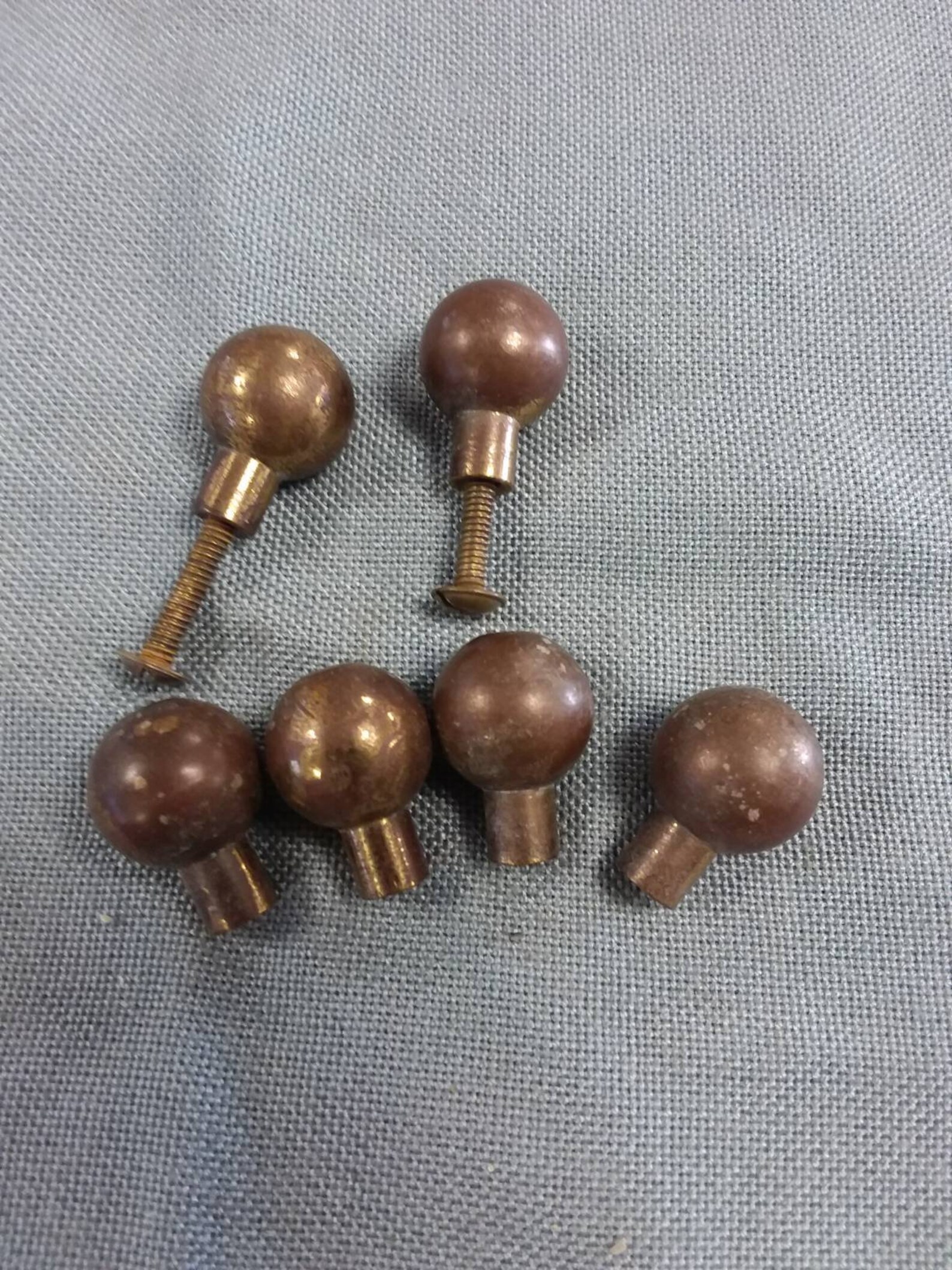 Set of six vintage small heavy brass ball knobs great for your Etsy