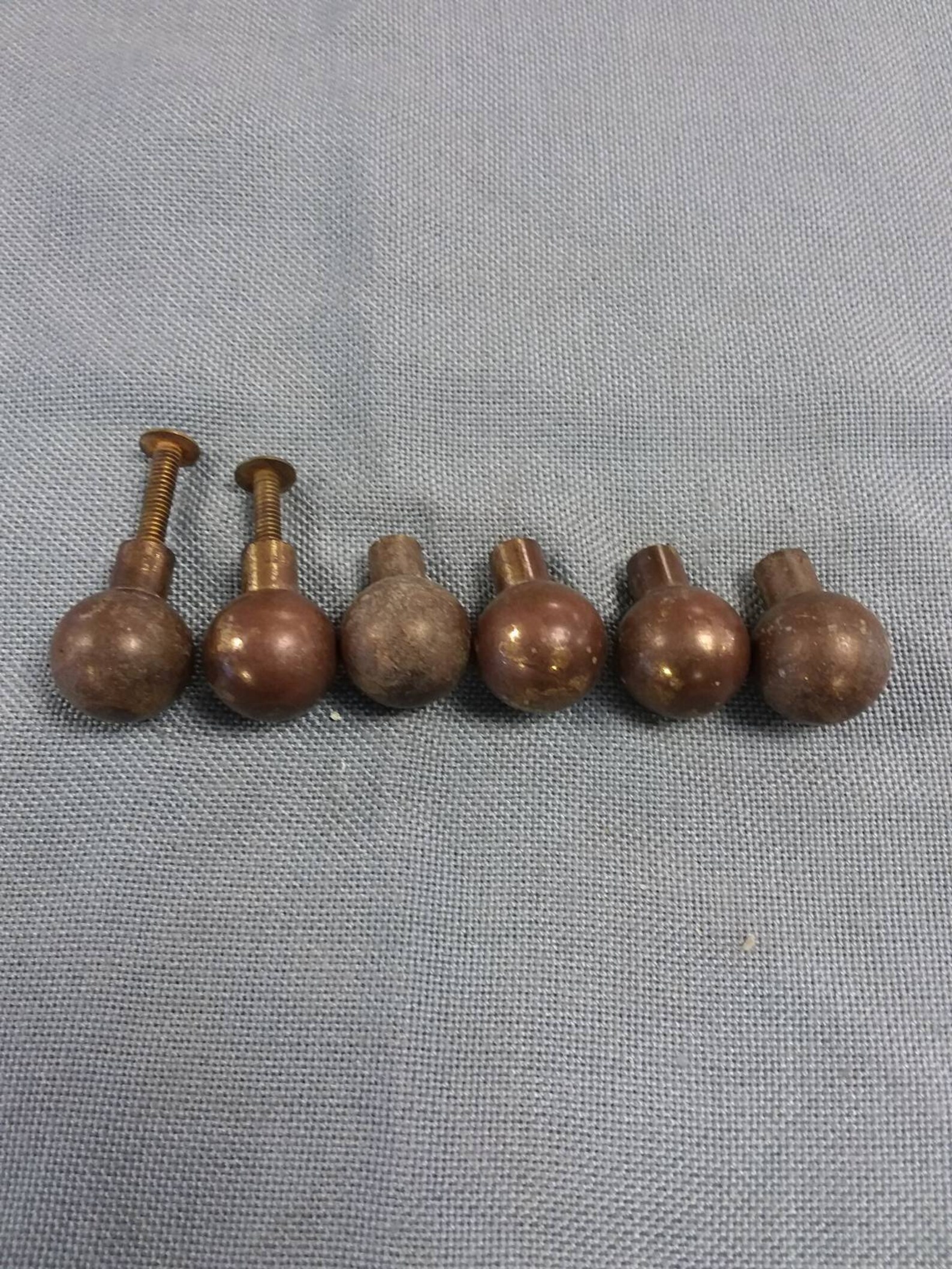 Set of six vintage small heavy brass ball knobs great for your Etsy