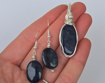 Handmade Dumortierite Sterling Silver Pendant and Earring Third Eye Chakra Jewelry Set