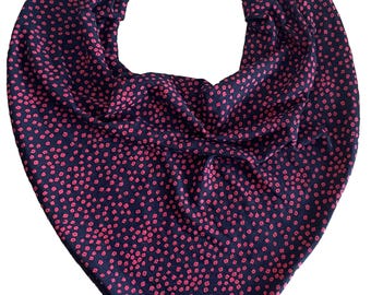 Adult Bandana Dribble Bib Special Needs Drool Protector Black/Red Tiny Flowers