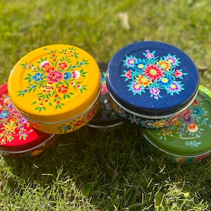 Storage Tins -  hand painted - biscuit tin - Kashmiri - Enamel - Fair Trade - stainless steel