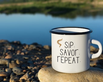 Sip Savor Repeat Travel Coffee Mug Unique Ceramic Travel Cup Portable Beverage Container for Coffee Lovers Travel Mug for Coffee Enthusiasts