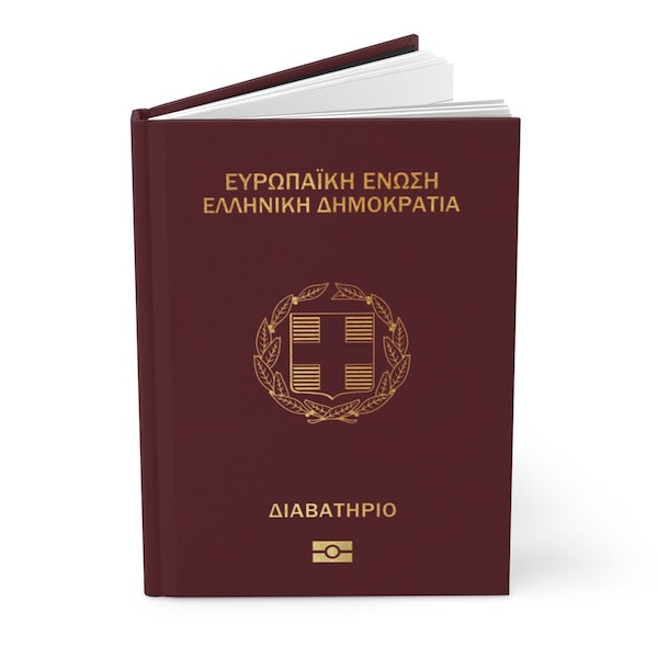 Greek Passport Hardcover Journal Notebook Best Gift for Citizens of Greece