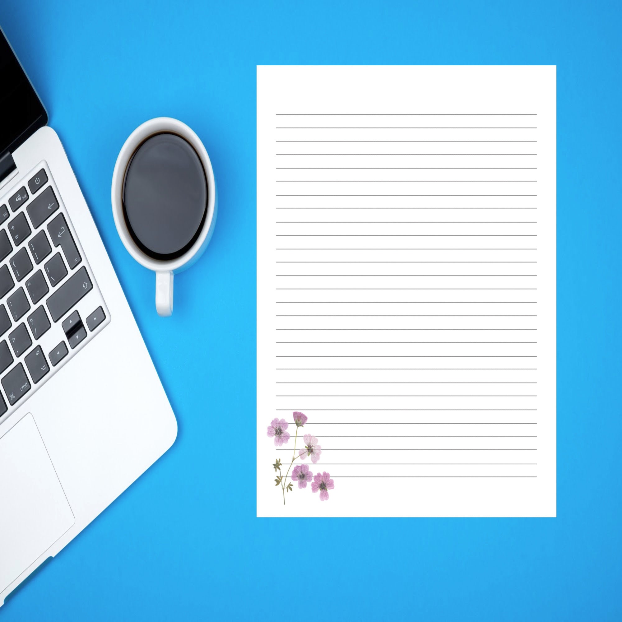 Letter Writing Paper With Lines. Digital Download 5 PDF Files. Flower ...