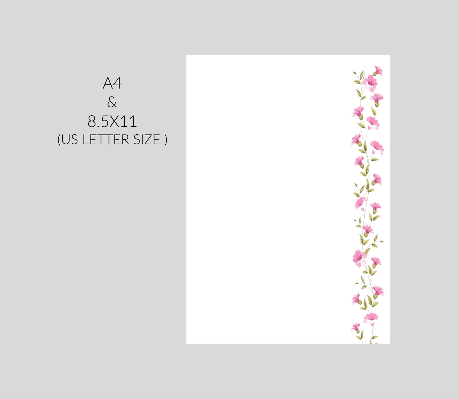 A4 & 8.5 X 11 Letter Writing Papers. Digital Download 4 PDF Files. Pink