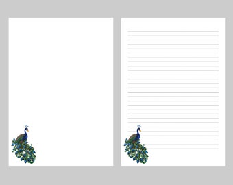 A4 & 8.5" x 11" Letter Writing Papers. Digital Download 4 PDF Files. Peacock Image