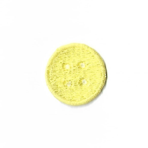 Ecusson patch thermocollant applique bouton de couture jaune.