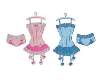 Parche termoadhesivo para lencería y corsés – elegante parche bordado para mujer – parche original de 2 piezas – personalización de ropa y bolsos – rosa o azul