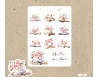 10 Stickers Autocollants Livres avec Fleurs Shabby - Personnalisez votre Bullet journal, votre Agenda, vos objets avec Style !