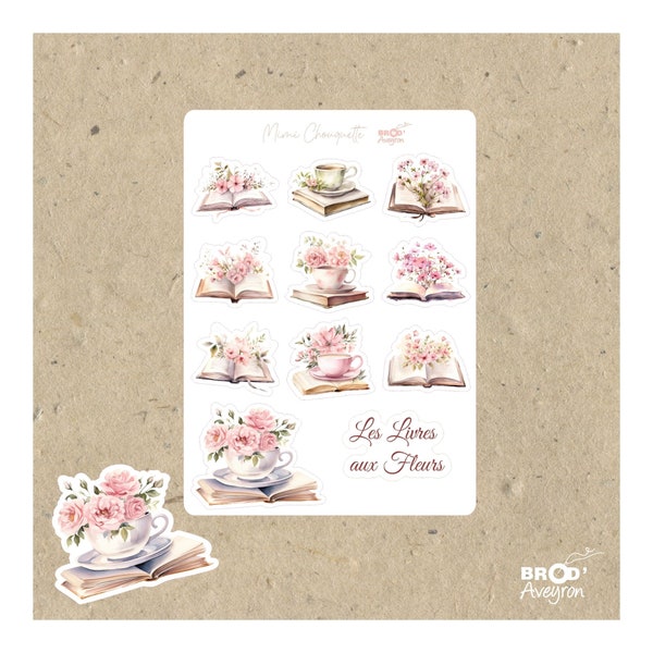 10 Stickers Autocollants Livres avec Fleurs Shabby - Personnalisez votre Bullet journal, votre Agenda, vos objets avec Style !