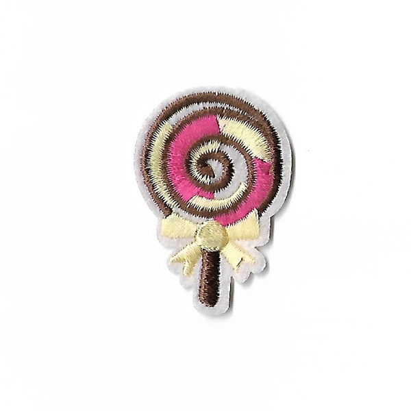 Ecusson patch thermocollant applique sucette bonbon confiserie avec petit noeud.