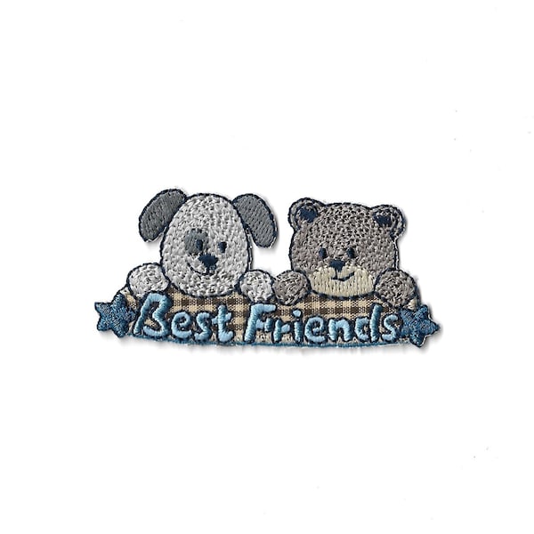 Ecusson patch thermocollant petit ours et chien best friends
