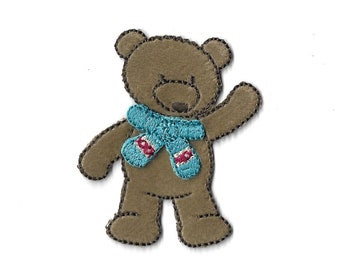 Patch shield thermogluing bear cub with its scarf