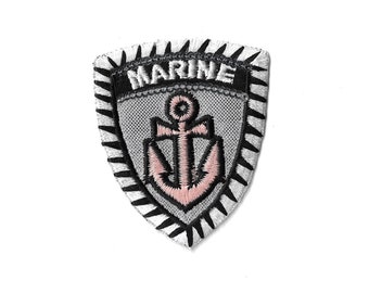 Ecusson patch thermocollant applique ancre marine avec sequins argenté mer, voilier, océan