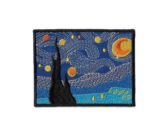 Ecusson patch thermocollant peintre oeuvre Van Gogh paysage et ciel étoilé