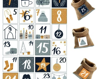 Lot de 25 transferts en flex thermocollant chiffre de 1 à 25 pour customisation DIY d'un calendrier de l'Avent en tissu.