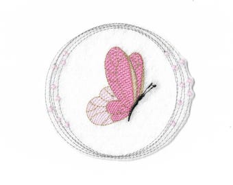 Parche termoadhesivo bordado con forma de mariposa – delicado emblema rosa – fieltro OEKO-TEX – aplique para ropa – personalización textil