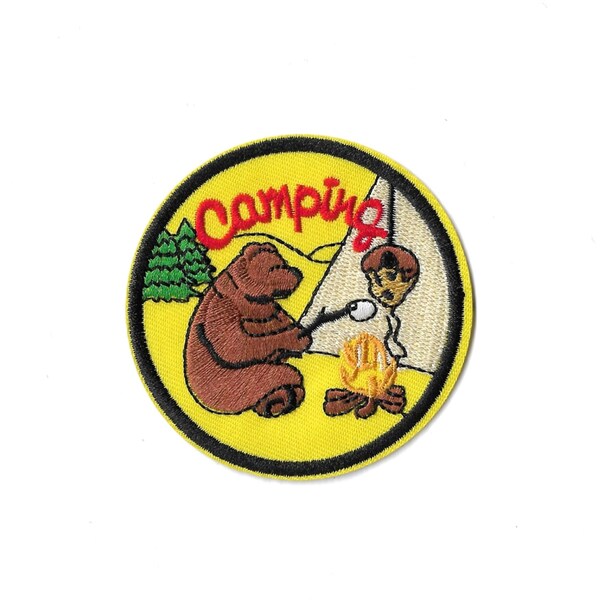 Ecusson thermocollant patch thermocollant applique camping feux de camps avec ours.