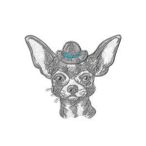 Patch écusson thermocollant chien chihuahua – écusson brodé avec chapeau – patch animal élégant – customisation vêtement sac.