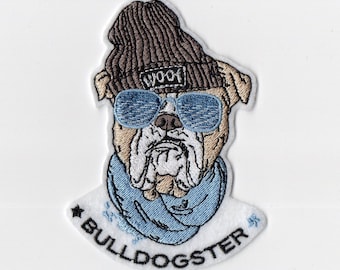 Parche termoadhesivo de bulldogster – elegante parche de perro bulldog – para gafas, sombrero, bufanda – parche bordado – personalización de ropa