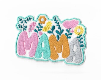 Parche termoadhesivo floral MAMA – parche bordado colorido – parche para mamá – personalización de ropa y bolsos – bordado artesanal