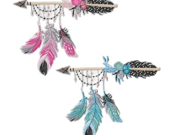 Parche grande termoadhesivo con flecha y plumas de estilo bohemio – parche bordado estilo hippie chic – parche de costura DIY – personalización de ropa y bolsos