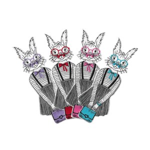 Large iron-on patch, hipster rabbits – embroidered rabbit with glasses – customizing clothes and bags – handcrafted embroidery