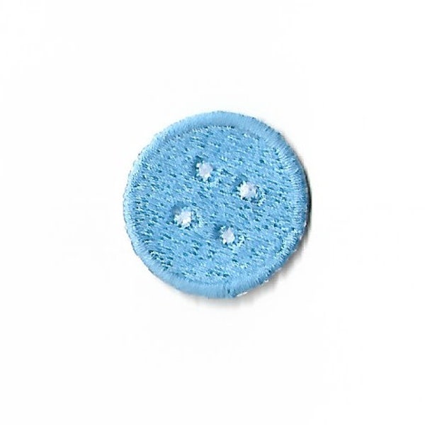 Ecusson patch thermocollant applique bouton de couture bleu clair.