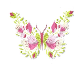Large thermo-adhesive patch Thermosticking patch Butterfly wall lamp flower pink flowers.