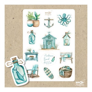 12 stickers met vissen in de vorm van een surfstrand voor de zomer - Personaliseer je Bullet Journal, je dagboek en je objecten met stijl!