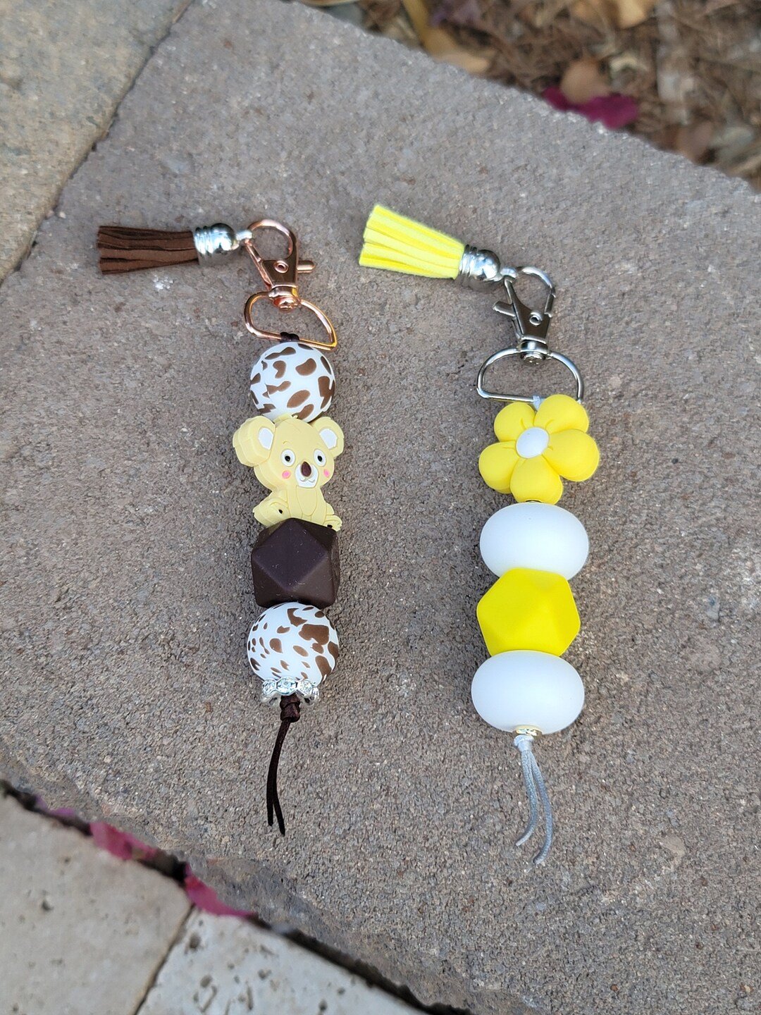 Silicone Beads Keychain Wristlet Keychain Beaded Keyring Daisy Etsy