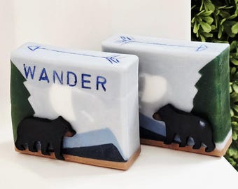 Handcrafted Goats Milk Soap - Lavender Chamomile Scent, Black Bear Design