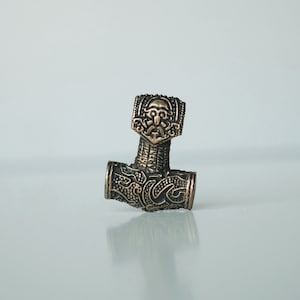 Runestone Mjölnir - Bronze Viking Jewelry Necklace - Pagan Heathen Deity Norse Mythology - Handmade