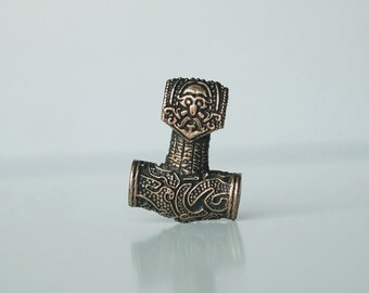Runestone Mjölnir - Bronze Viking Jewelry Necklace - Pagan Heathen Deity Norse Mythology - Handmade