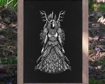 Ödemark Hel Poster | Norse Mythology, Viking Folk Art Print, Pagan Altar Decor| HUMAN MADE, No ai