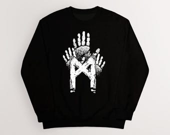 Rune: Mannaz Sweatshirt | Norse Mythology Viking Art Apparel | Cotton Unisex Pagan, Heathen | HUMAN MADE, No ai