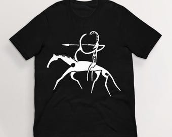 Horseback Archer Petroglyph Shirt| Norse Mythology Viking Art T-Shirt | 100% Cotton Unisex Pagan Tee | HUMAN MADE, No ai
