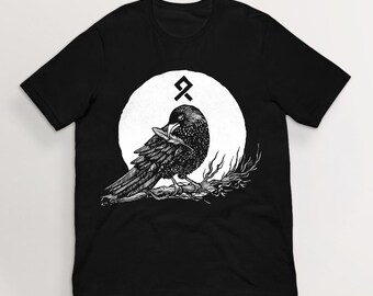 Muninn plucking feathers T-Shirt| Norse Mythology Viking Art T-Shirt | 100% Cotton Unisex Pagan Tee | HUMAN MADE, No ai