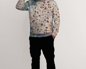 Tie Dye Cavepainting Sweatshirt | Norse Mythology Viking Art Apparel | Cotton Unisex Pagan, Heathen | HUMAN MADE, No ai