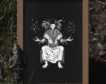 Vísdal Hoenir Poster | Norse Mythology, Viking, Pagan Folk Art, Shamanism (Altar Decor)| HUMAN MADE, No ai