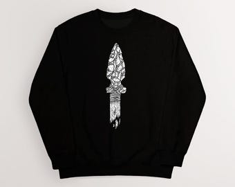 Fading Stone Age Flint Spear Sweatshirt | Norse Mythology Viking Art Apparel | Cotton Unisex Pagan, Heathen | HUMAN MADE, No ai