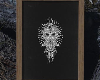 Baldr Face Poster | Norse Mythology, Viking Sun Symbol, Pagan Folk Art Print| HUMAN MADE, No ai