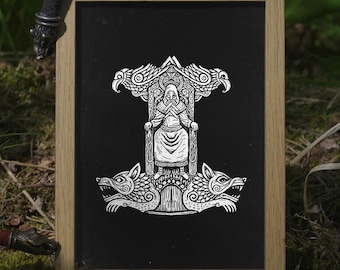 Mjölnir Throne of Odin Poster | Norse Viking Folk Art Print| HUMAN MADE, No ai