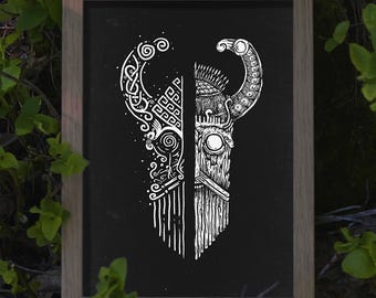 Odin Duality Poster | Norse Mythology, Viking Folk Art, Pagan Altar Print| HUMAN MADE, No ai