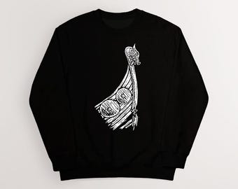 Fading Longship Sweatshirt | Norse Mythology Viking Art Apparel | Cotton Unisex Pagan, Heathen | HUMAN MADE, No ai