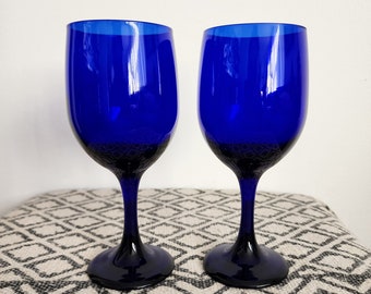 Set of 2 Vintage Libbey Cobalt Blue Wine Glasses Large