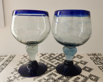 Set of 2 Large Hand Blown Recycled Glass Goblets