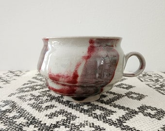 Handmade Glazed Ceramic Plump Mug in Neutral, Red, Green Tones