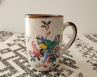 Vintage Dainty Ceramic Mug with Bird/Floral Design