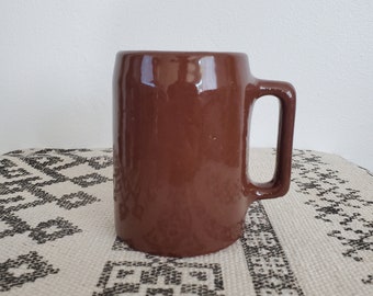 Large Vintage Chunky Handmade Brown Ceramic Mug Beer Stein Style